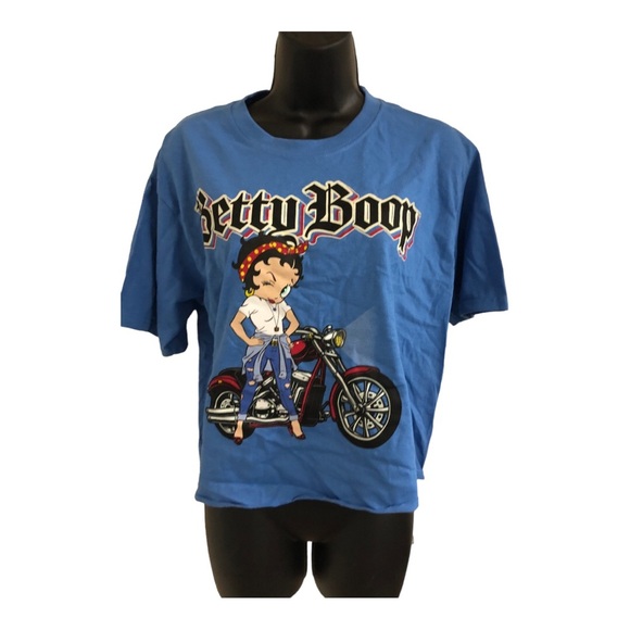 Betty Boop blue rolled hem winking Betty on motorcycle tshirt size small new - Picture 2 of 14